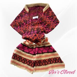 Free People BOHO Cabbie Fairisle One Size Hooded Scarf Geometric Multicolored
